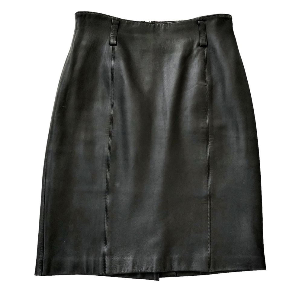Linda Allard for Ellen Tracy Black Genuine Lamb Leather Skirt Size 10